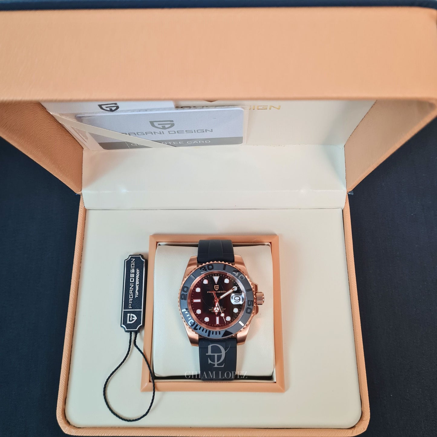 Reloj Automático PAGANI DESIGN YATCH MASTER Caucho, PD-1651 - Oro Rosa Negro