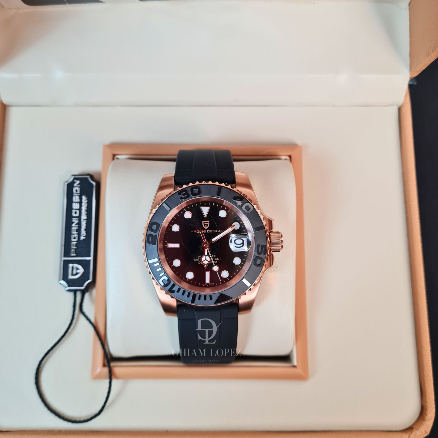 Reloj Automático PAGANI DESIGN YATCH MASTER Caucho, PD-1651 - Oro Rosa Negro