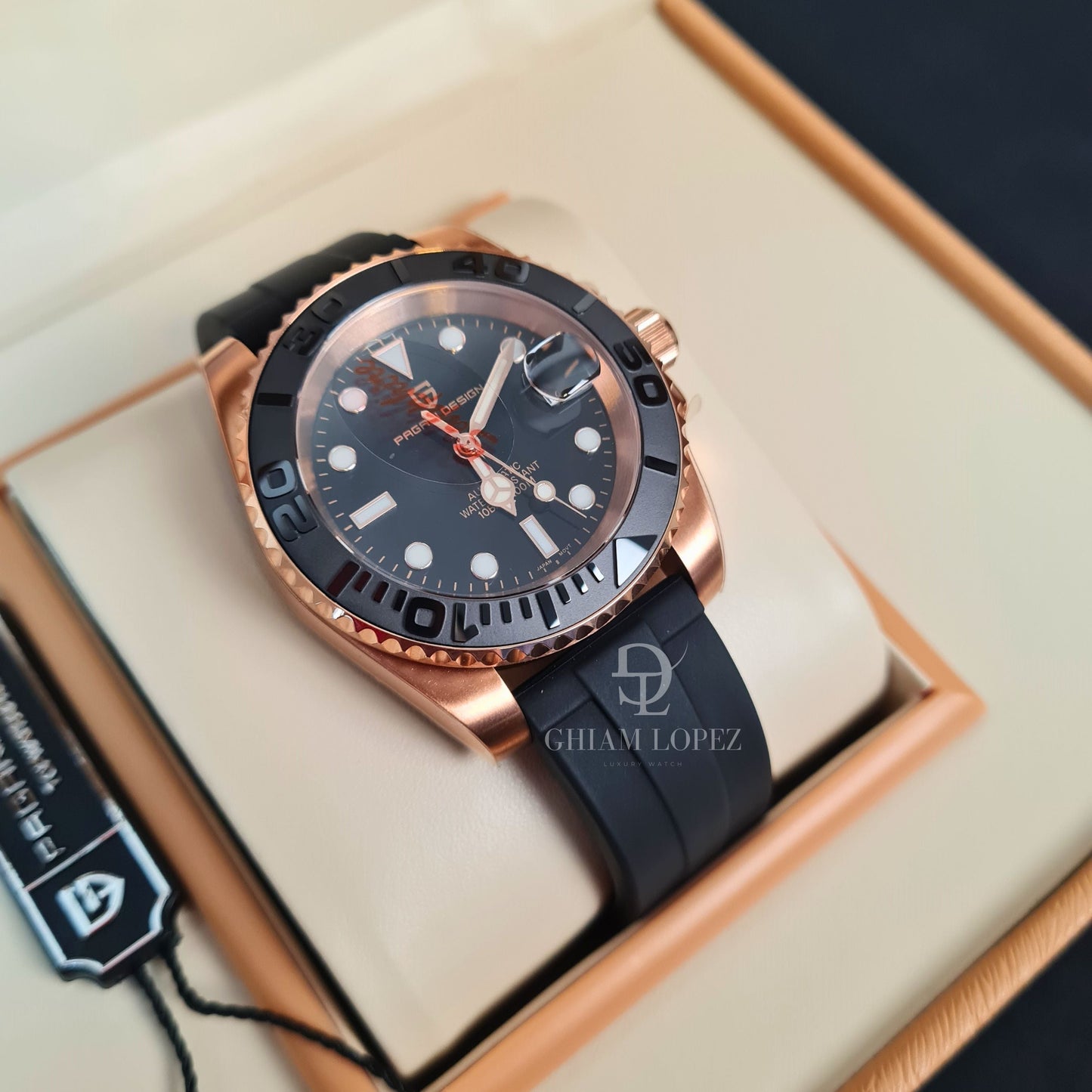 Reloj Automático PAGANI DESIGN YATCH MASTER Caucho, PD-1651 - Oro Rosa Negro