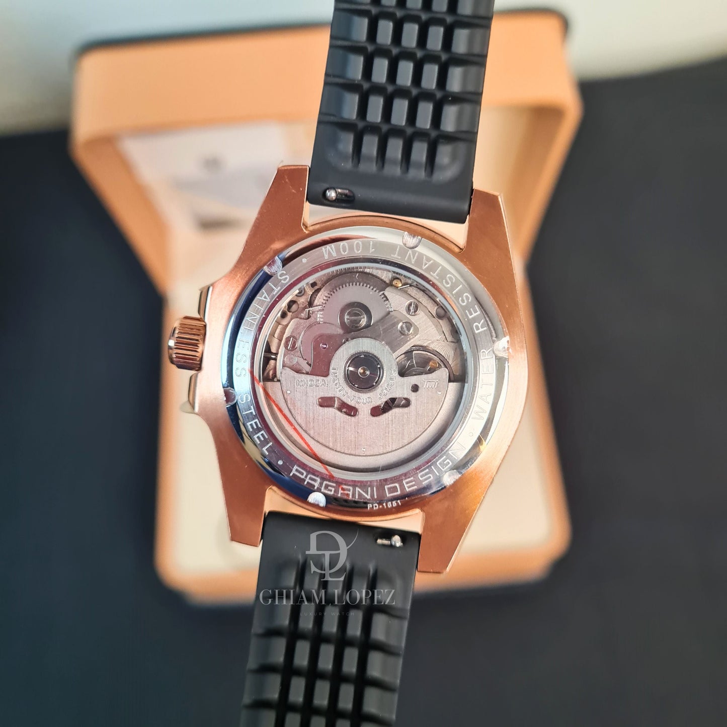Reloj Automático PAGANI DESIGN YATCH MASTER Caucho, PD-1651 - Oro Rosa Negro