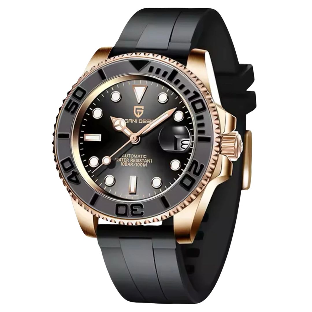 Reloj Automático PAGANI DESIGN YATCH MASTER Caucho, PD-1651 - Oro Rosa Negro
