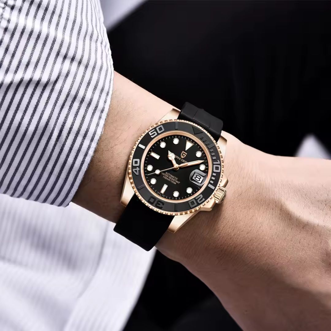 Reloj Automático PAGANI DESIGN YATCH MASTER Caucho, PD-1651 - Oro Rosa Negro