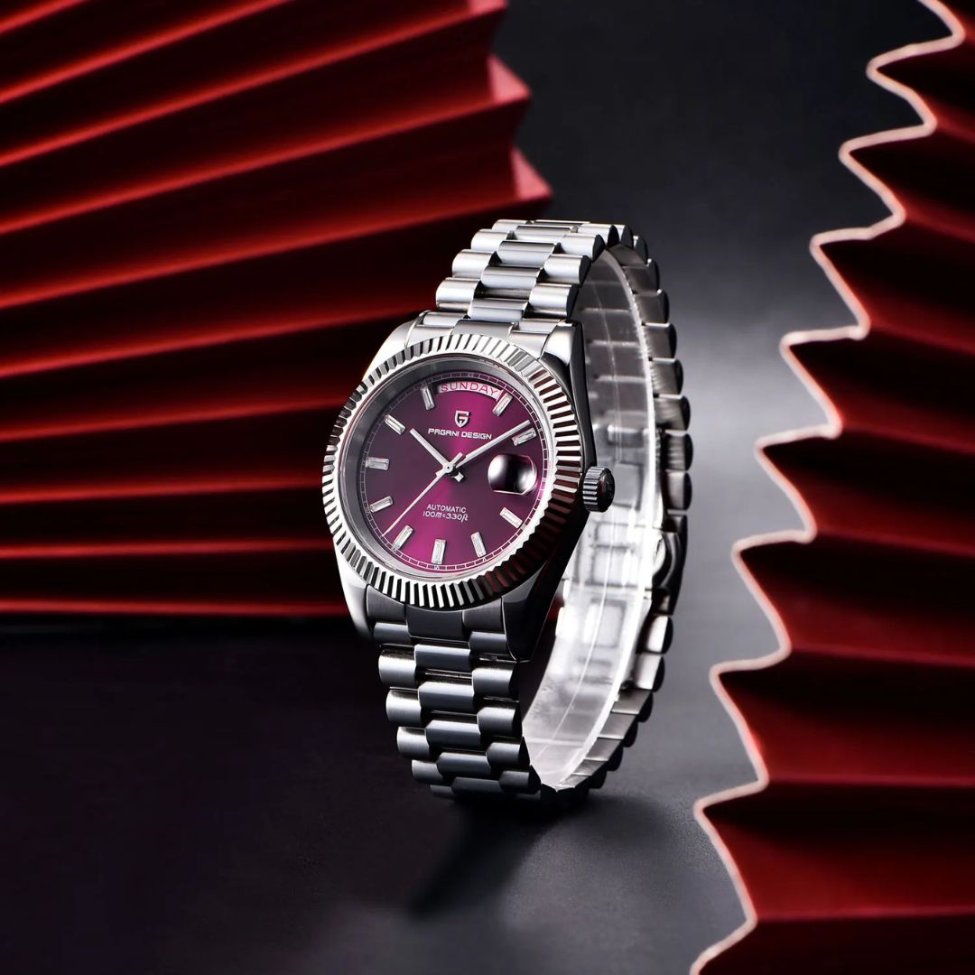 Reloj Automático PAGANI DESIGN DAYDATE 40MM, PD-1783 - Plata Rojo