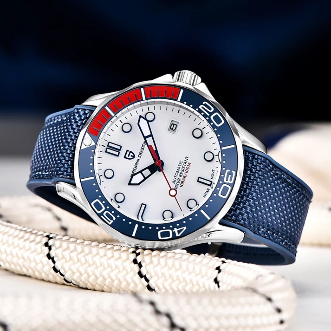 Reloj Automático PAGANI DESIGN SEAMASTER 007 Caucho, PD-1667 - Azul Blanco