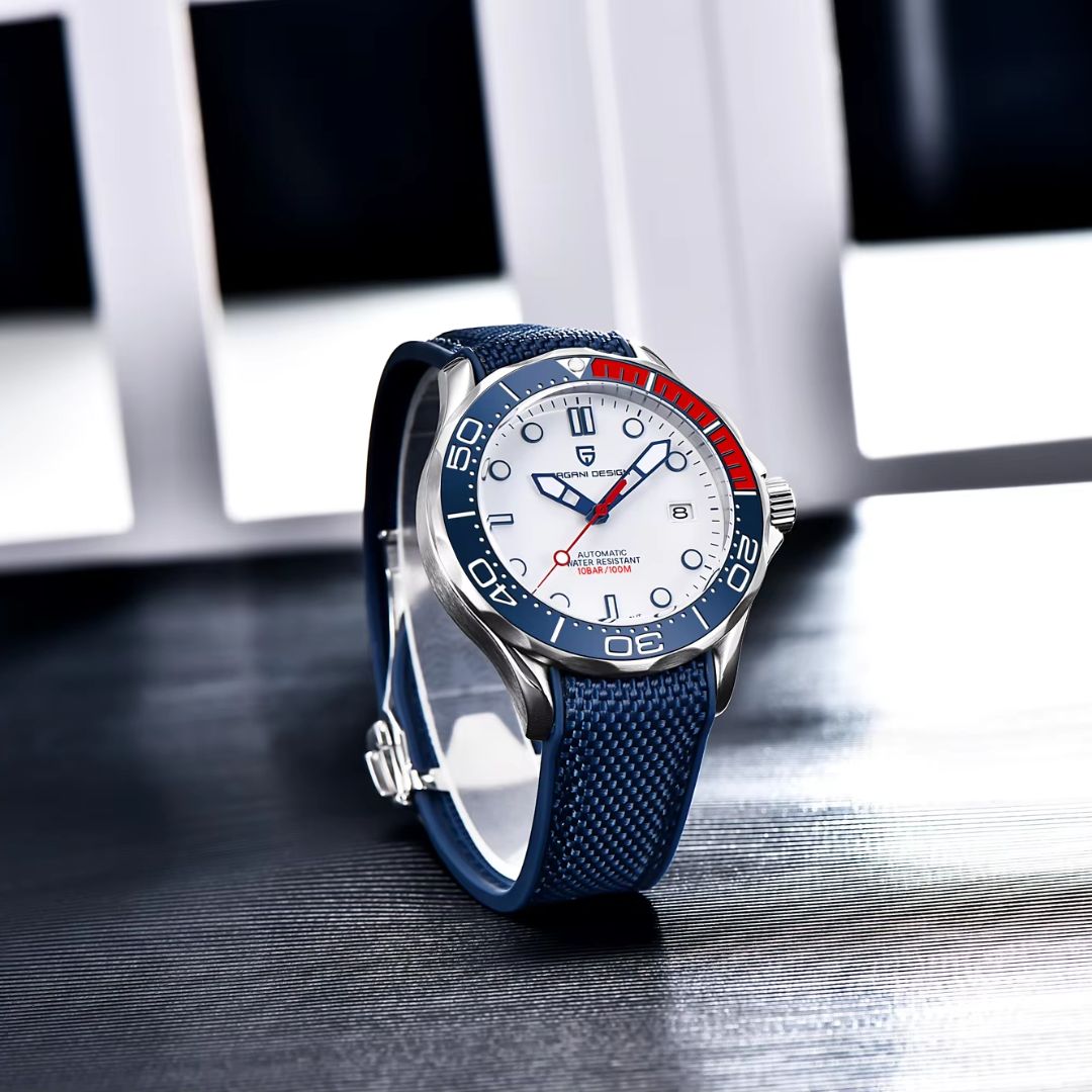 Reloj Automático PAGANI DESIGN SEAMASTER 007 Caucho, PD-1667 - Azul Blanco