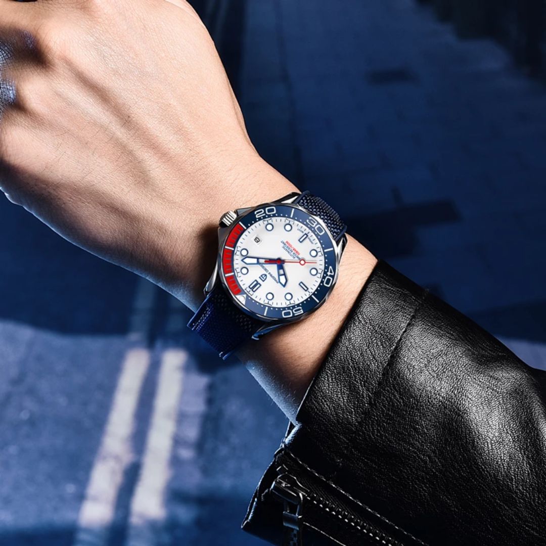 Reloj Automático PAGANI DESIGN SEAMASTER 007 Caucho, PD-1667 - Azul Blanco