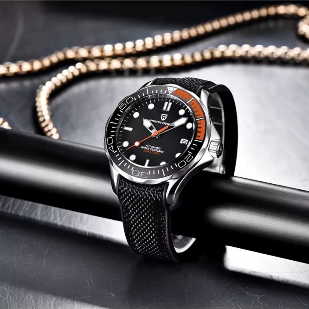 Reloj Automático PAGANI DESIGN SEAMASTER 007 Caucho, PD-1667 - Naranja Negro