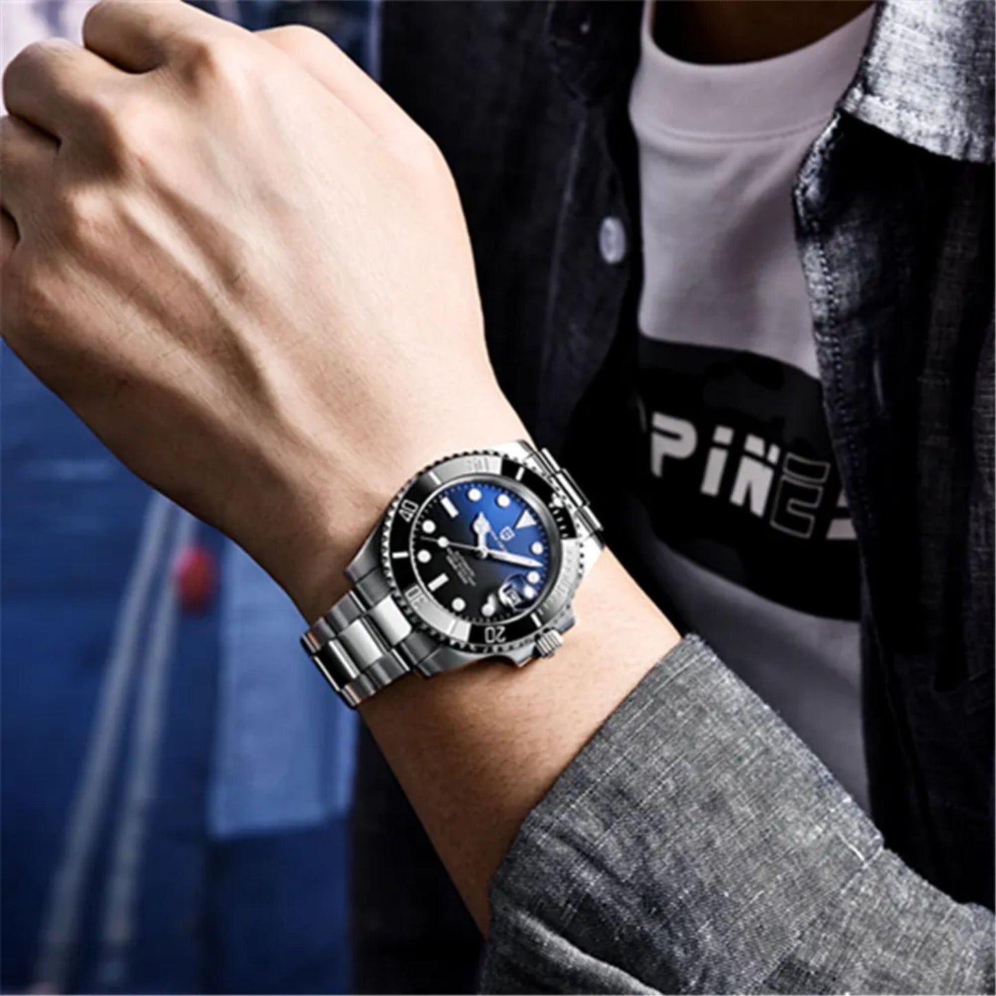 Reloj Automático PAGANI DESIGN SUBMARINER, PD-1661 - Plata Azul