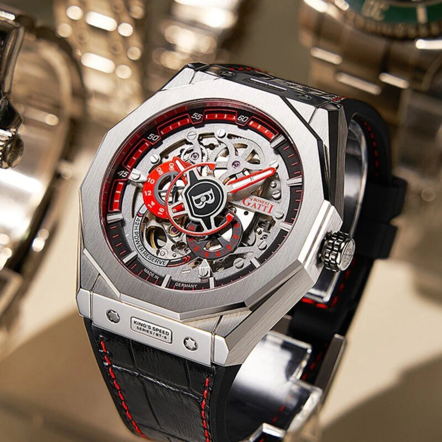 Reloj Automático BONEST GATTI BG7601 Cuero - Rojo