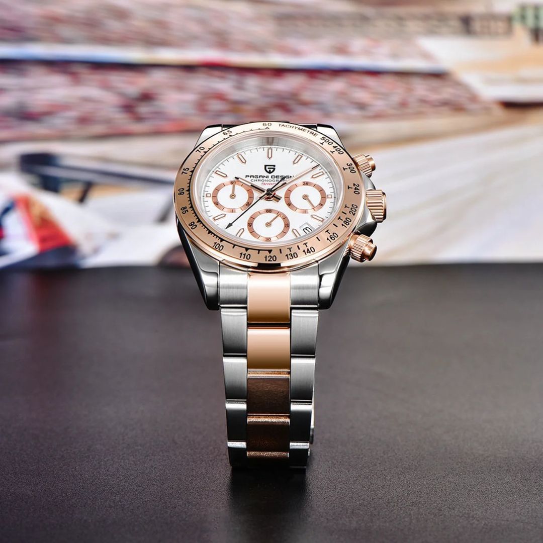 Reloj Cuarzo PAGANI DESIGN DAYTONA HALF GOLD, PD-1644 - Blanco