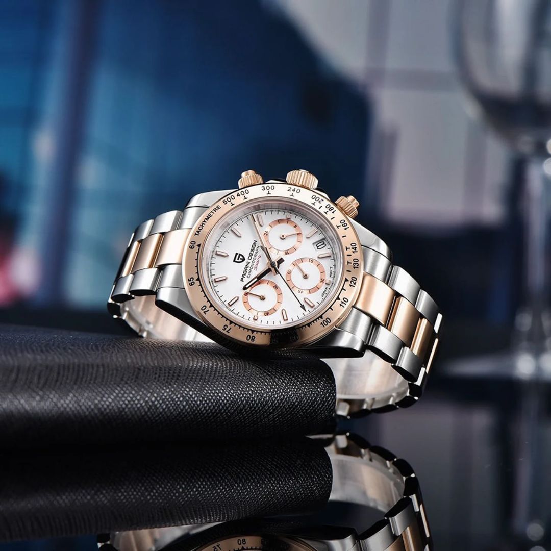 Reloj Cuarzo PAGANI DESIGN DAYTONA HALF GOLD, PD-1644 - Blanco