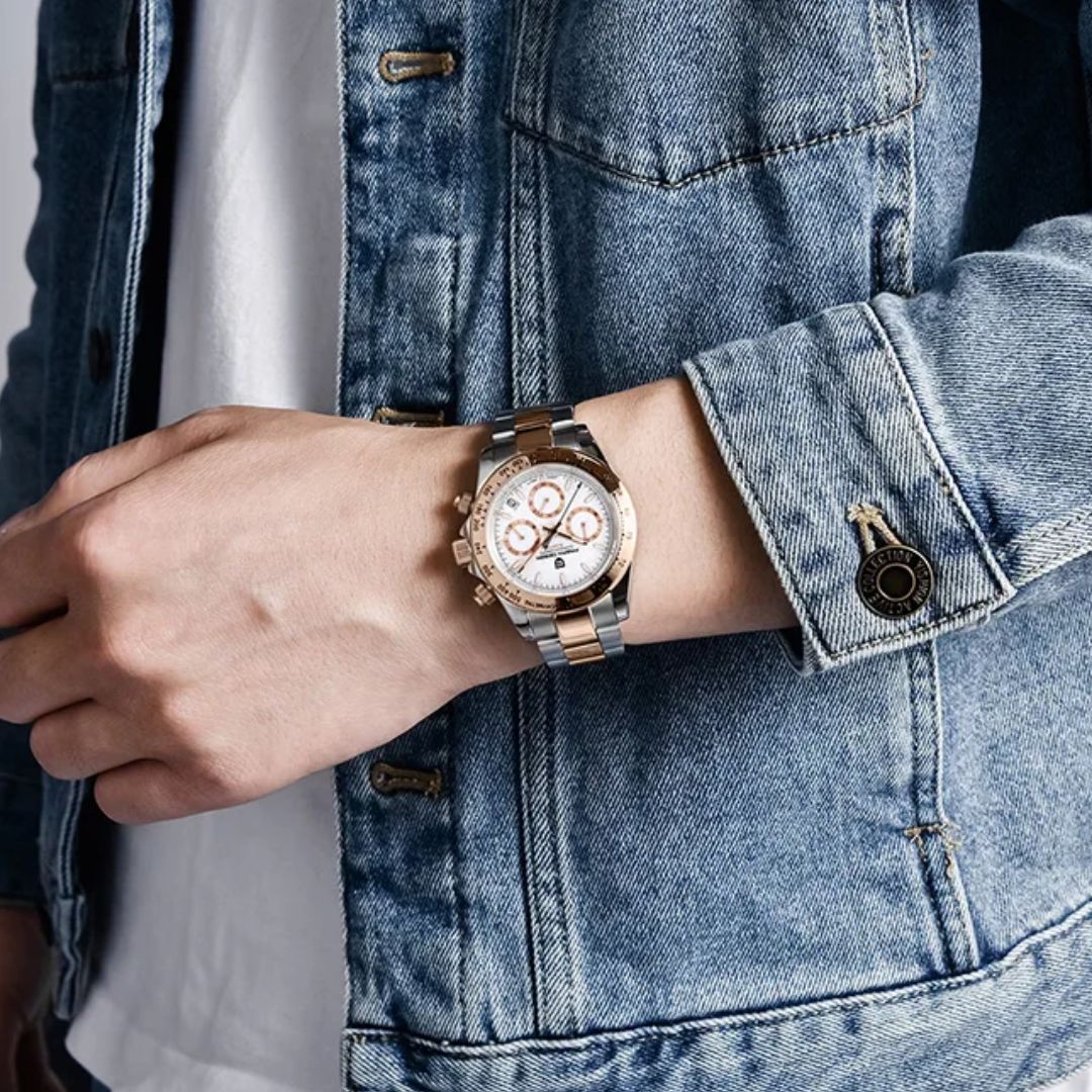 Reloj Cuarzo PAGANI DESIGN DAYTONA HALF GOLD, PD-1644 - Blanco
