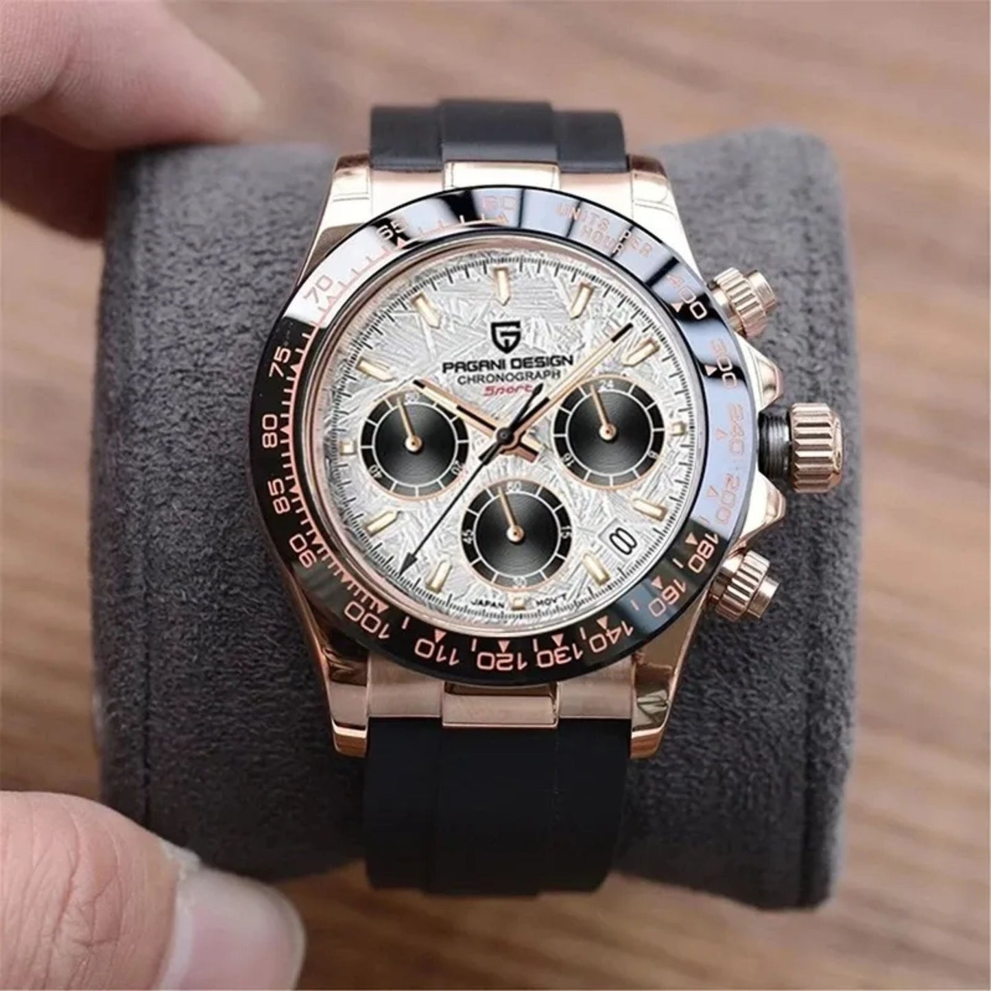 Reloj Cuarzo PAGANI DESIGN DAYTONA Meteorito Caucho, PD-1664 - Oro Rosa