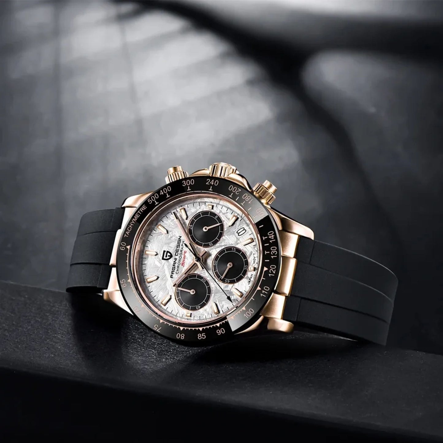Reloj Cuarzo PAGANI DESIGN DAYTONA Meteorito Caucho, PD-1664 - Oro Rosa