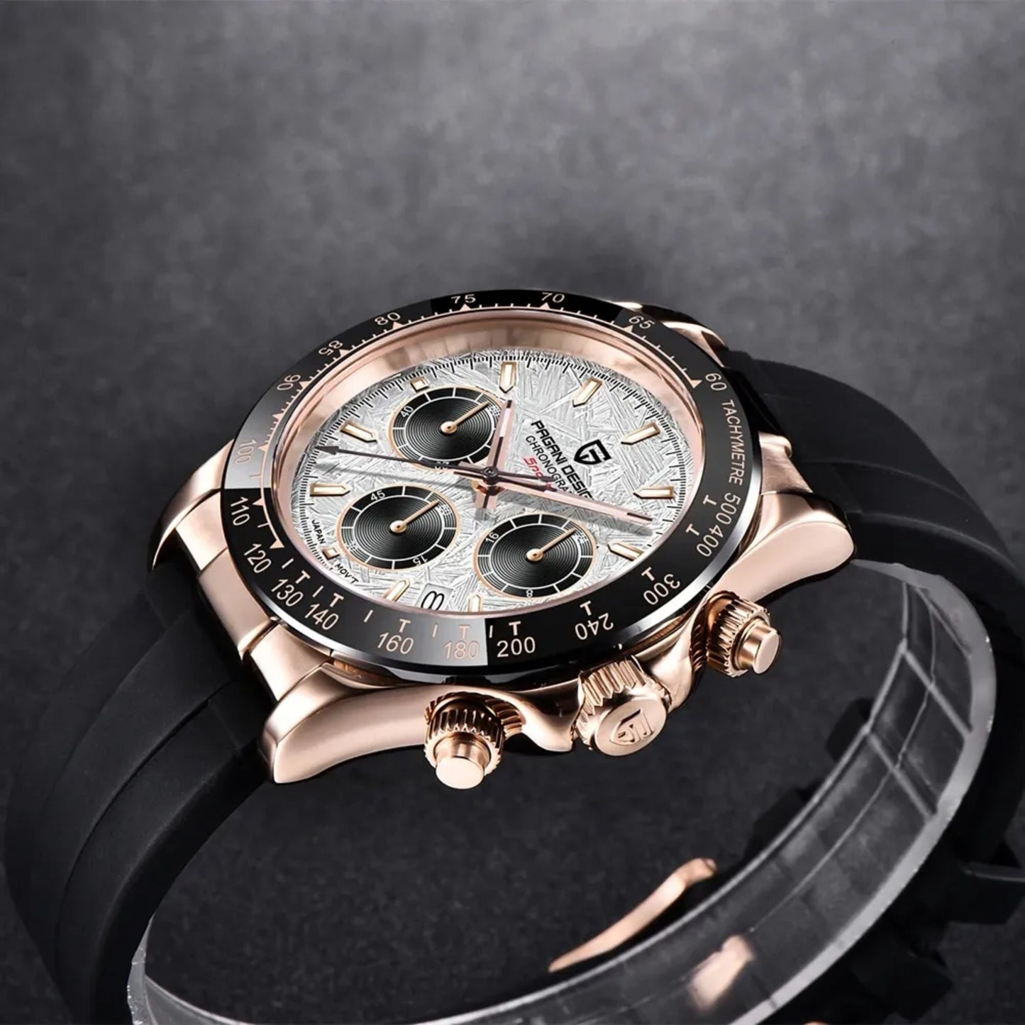Reloj Cuarzo PAGANI DESIGN DAYTONA Meteorito Caucho, PD-1664 - Oro Rosa