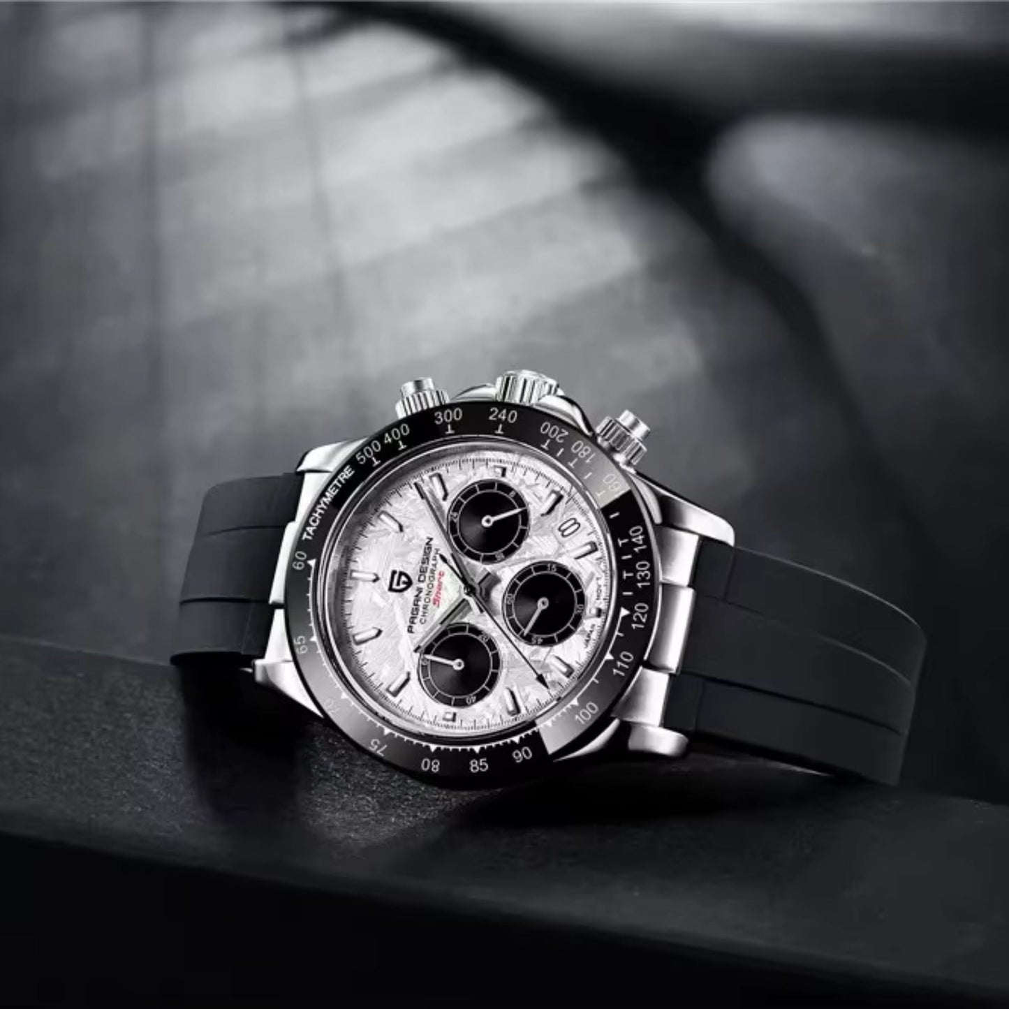 Reloj Cuarzo PAGANI DESIGN DAYTONA Meteorito Caucho, PD-1664 - Plata Blanco