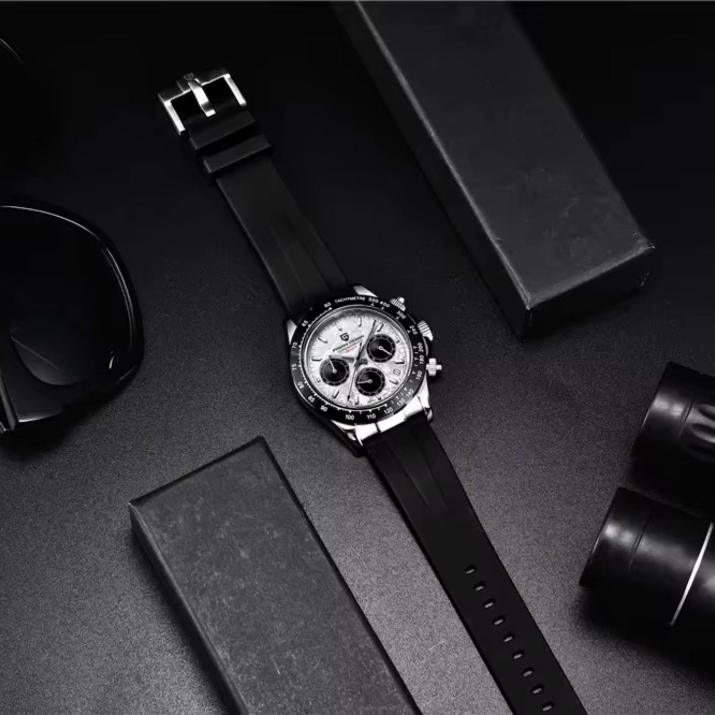 Reloj Cuarzo PAGANI DESIGN DAYTONA Meteorito Caucho, PD-1664 - Plata Blanco