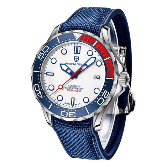 Reloj Automático PAGANI DESIGN SEAMASTER 007 Caucho, PD-1667 - Azul Blanco