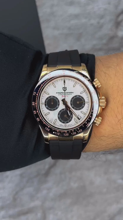 Reloj Cuarzo PAGANI DESIGN DAYTONA Meteorito Caucho, PD-1664 - Oro Rosa